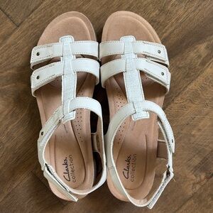 Clarks April Cove White Leather Sandals Size 11